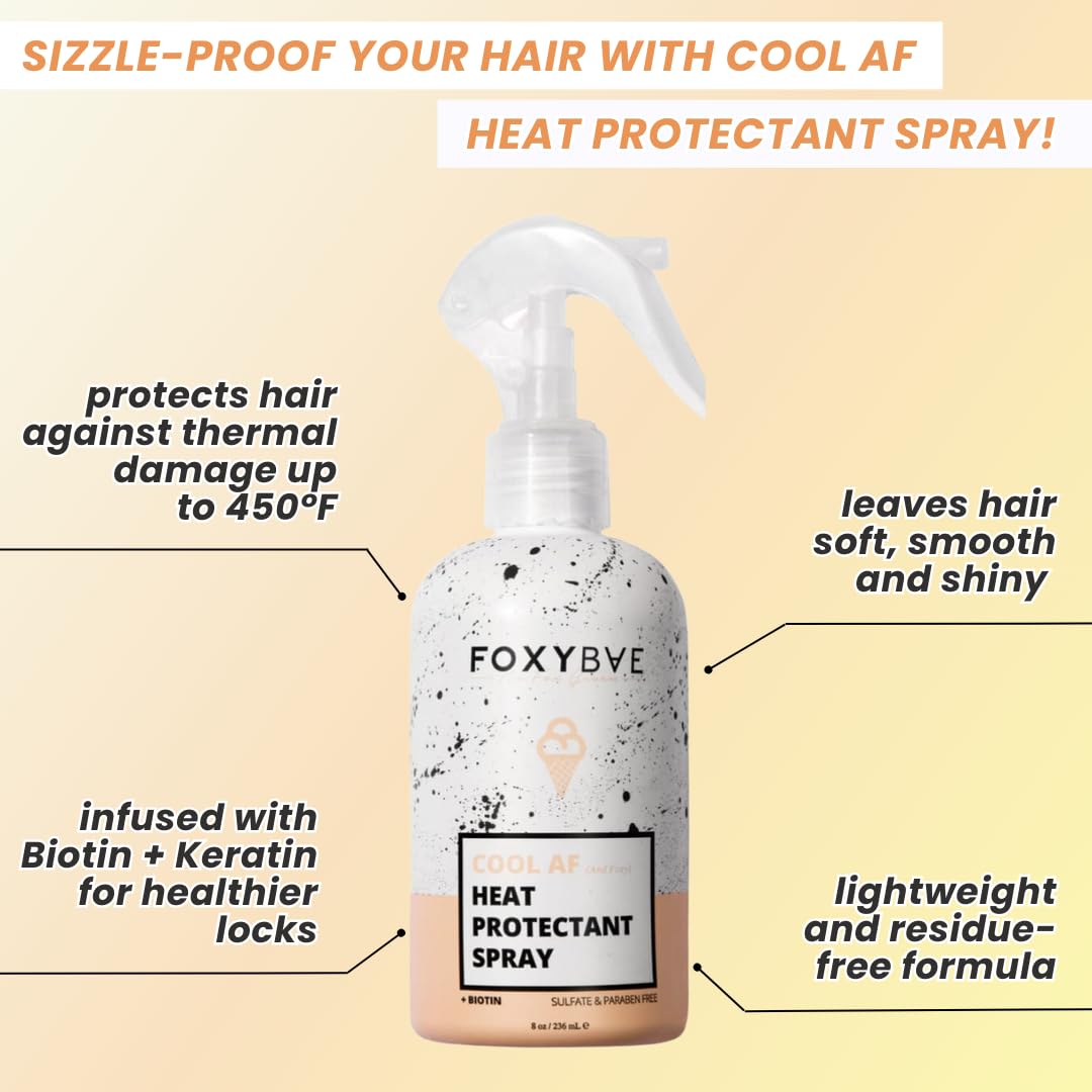 FoxyBae nozzle close-up spraying fine mist for even heat protection
