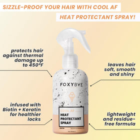 FoxyBae nozzle close-up spraying fine mist for even heat protection