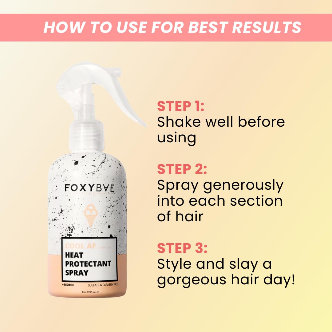 FoxyBae product label highlighting heat protection claims and clean formula