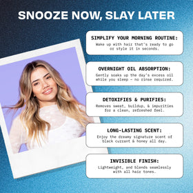 FoxyBae model applying spray at bedside demonstrating easy overnight use benefit