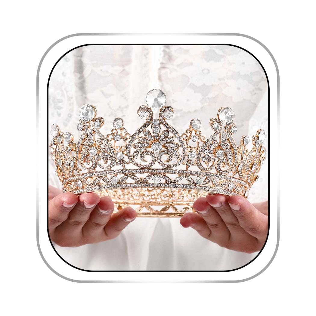 Foyte gold crown front view showing regal silhouette and sparkle for ceremony