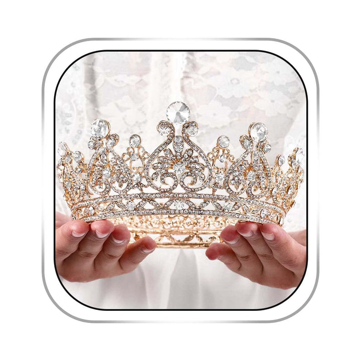 Foyte gold crown front view showing regal silhouette and sparkle for ceremony