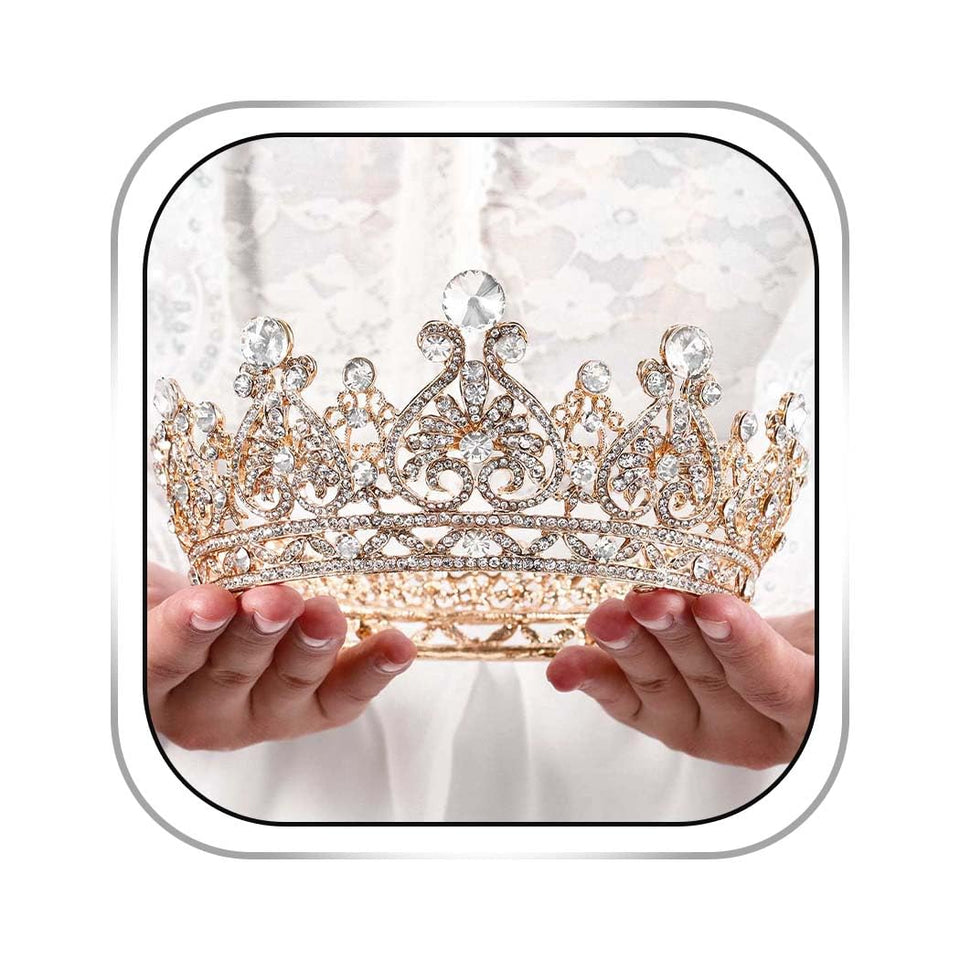 Foyte gold crown front view showing regal silhouette and sparkle for ceremony