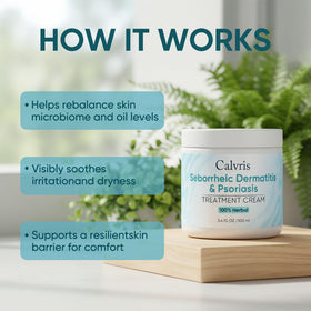 FQMUEV Calvris applied to scalp illustrating cooling comfort after cleansing