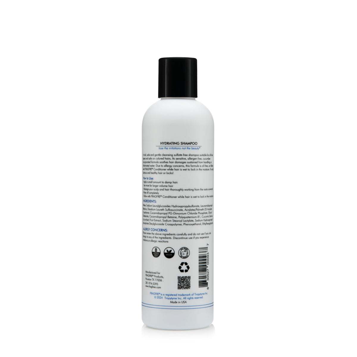FRAGFRE shampoo in use in shower demonstrating gentle cleansing benefit