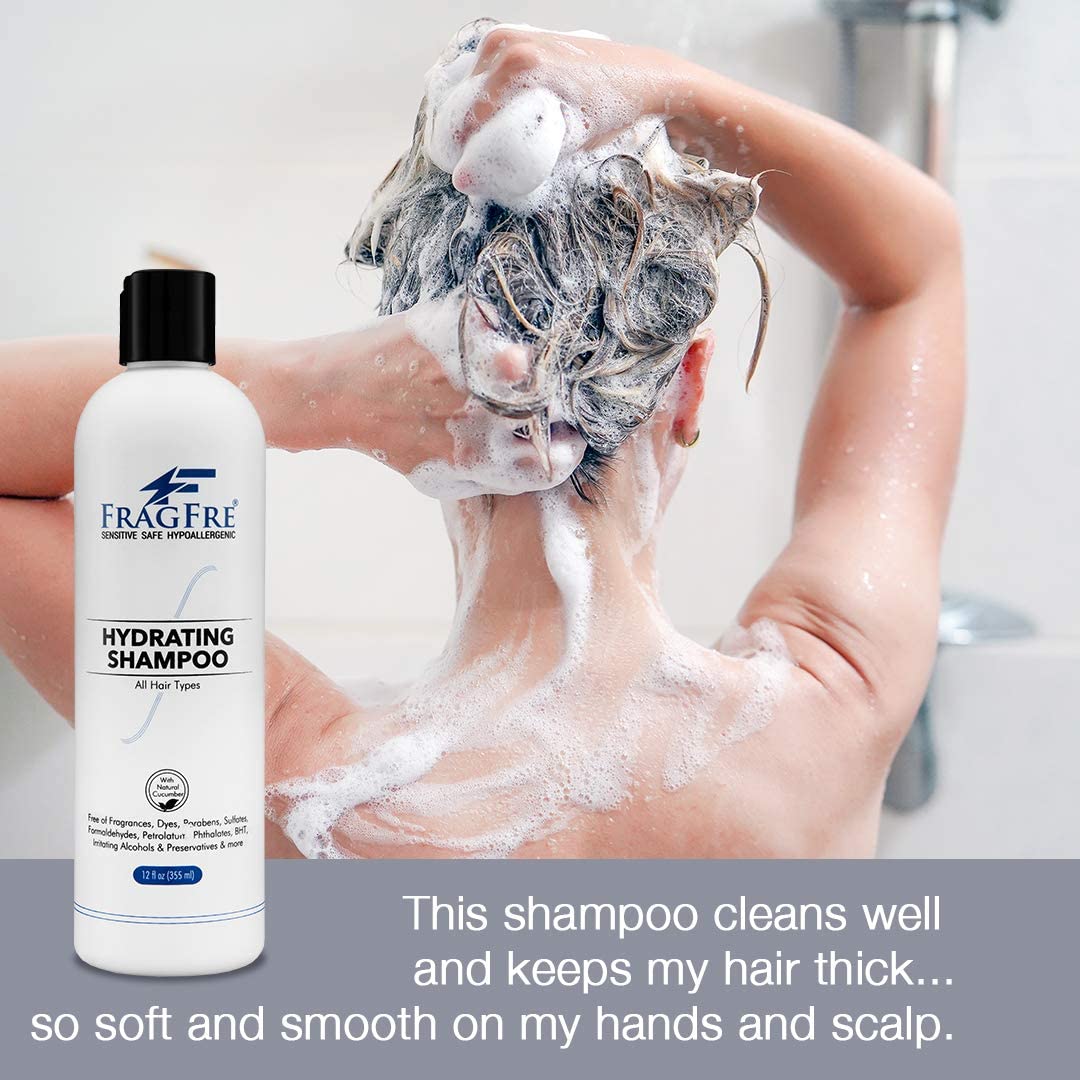 FRAGFRE shampoo pour and foam texture illustrating mild cleanse and hydration