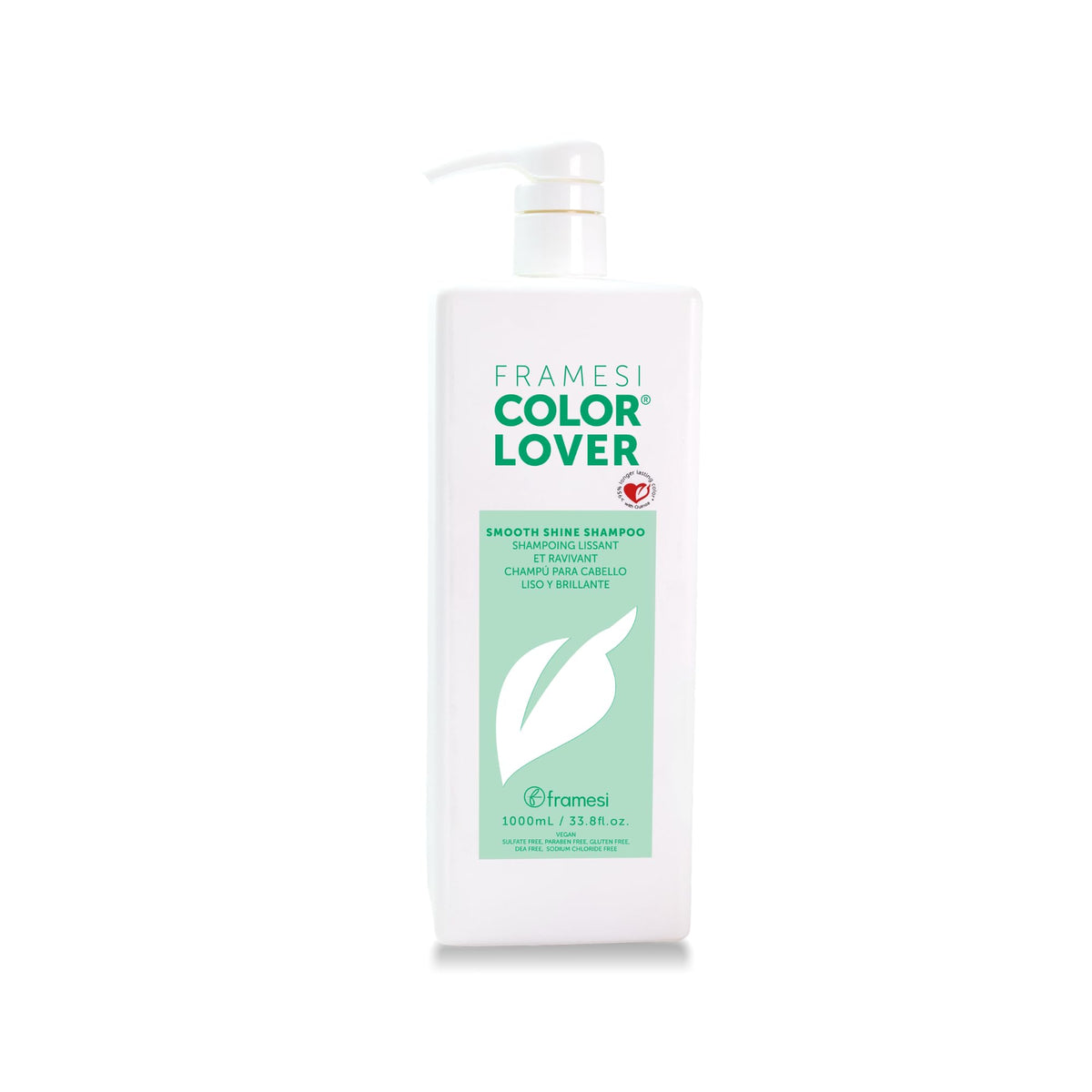 Framesi Color Lover bottle front view showing smoothing and shine benefits