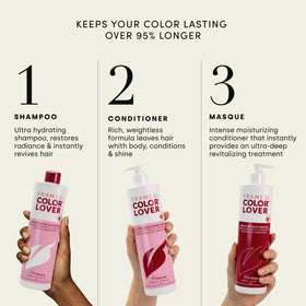 FRAMESI before and after color-treated hair, shows improved shine and repair