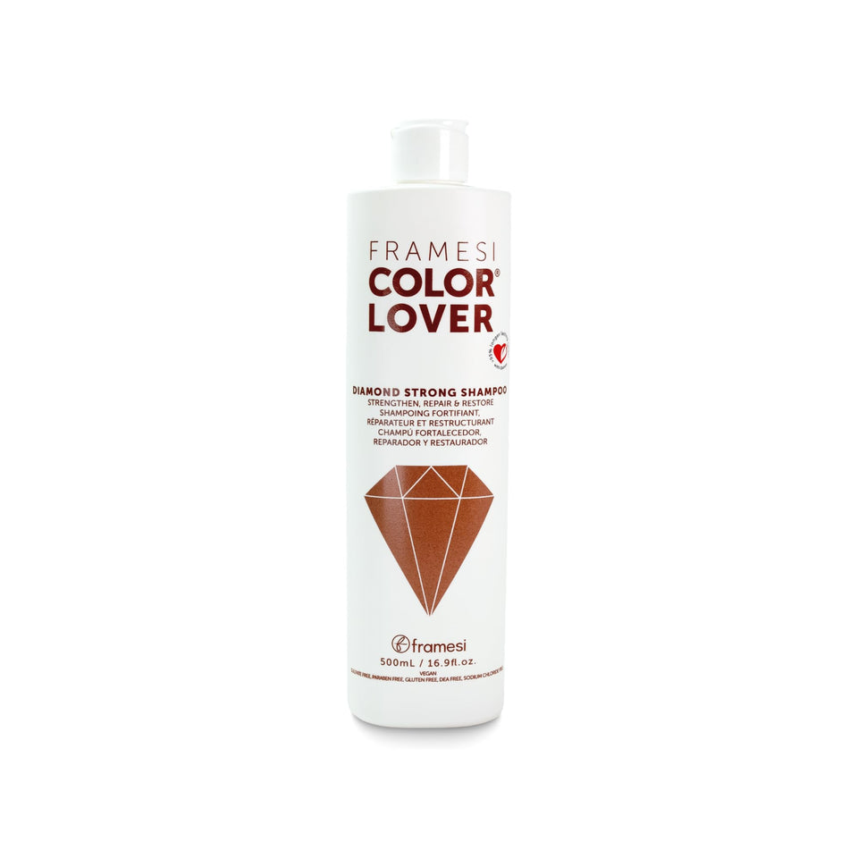 Framesi bottle front view showing label and strengthened color-treated hair benefits