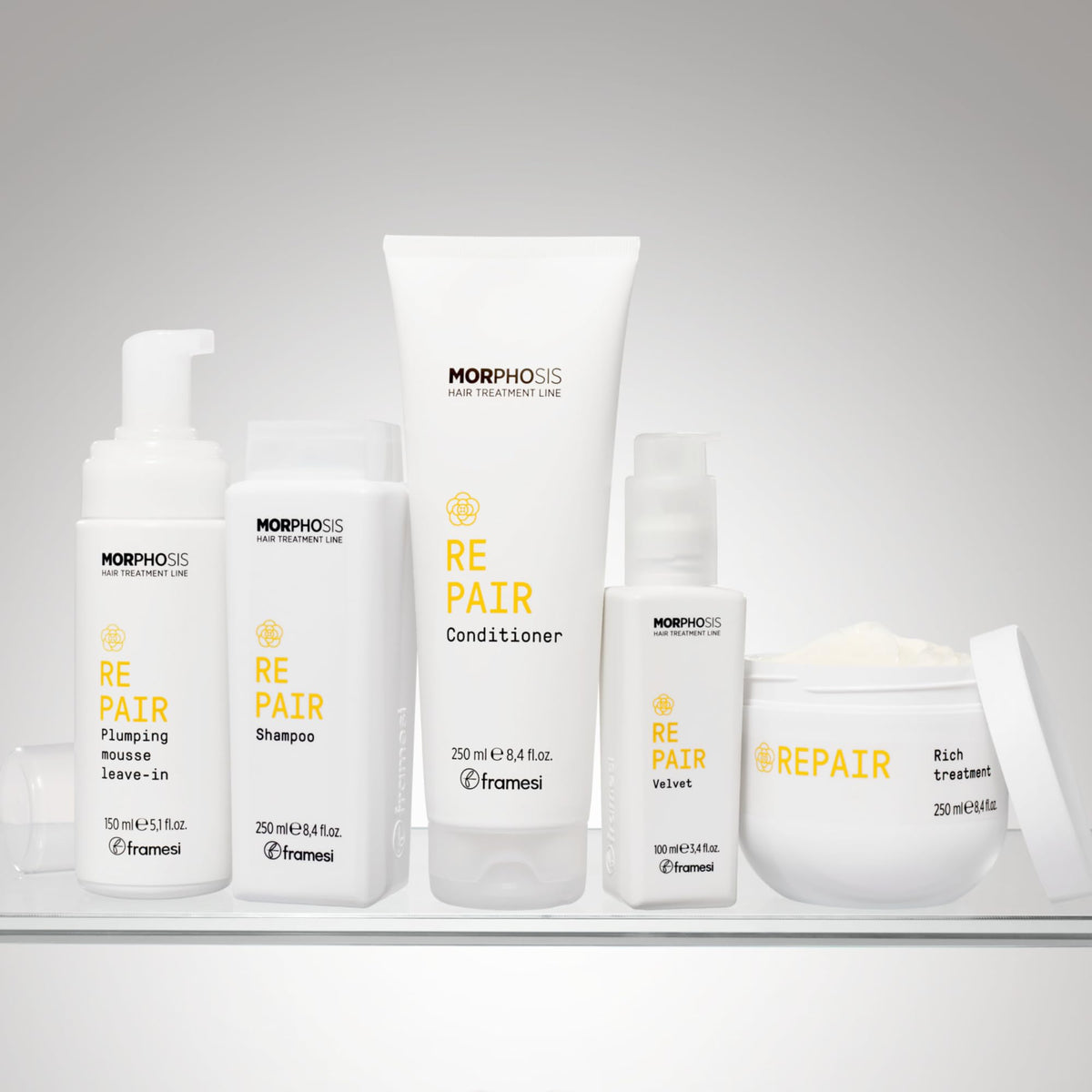Framesi Morphosis bottle in hand to show size and travel-friendly benefit