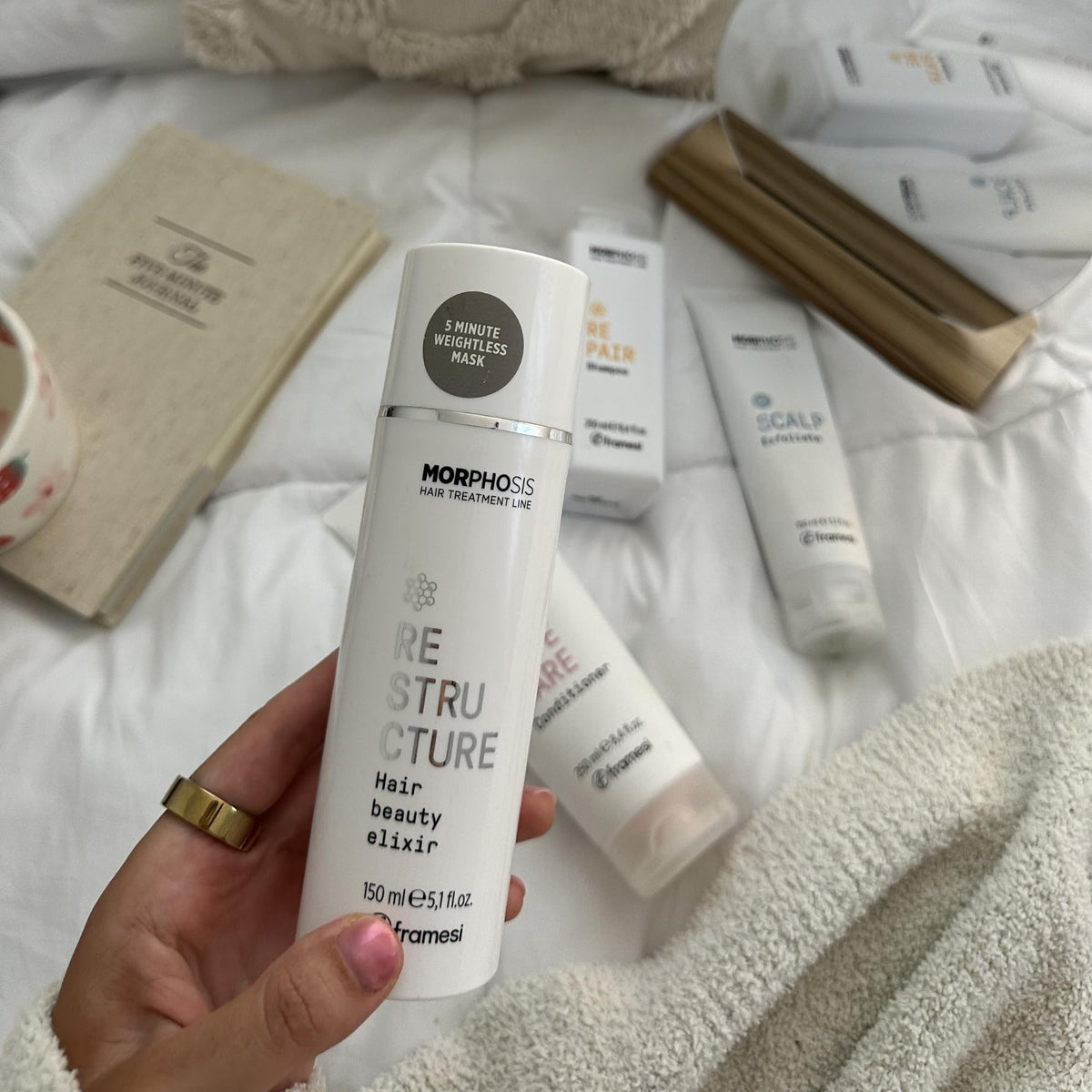 FRAMESI Morphosis applied in shower demonstrating five-minute treatment benefit