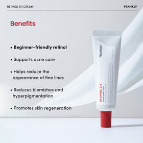 FRANKLY cream dispensed on hand demonstrating small pea-sized amount needed for application