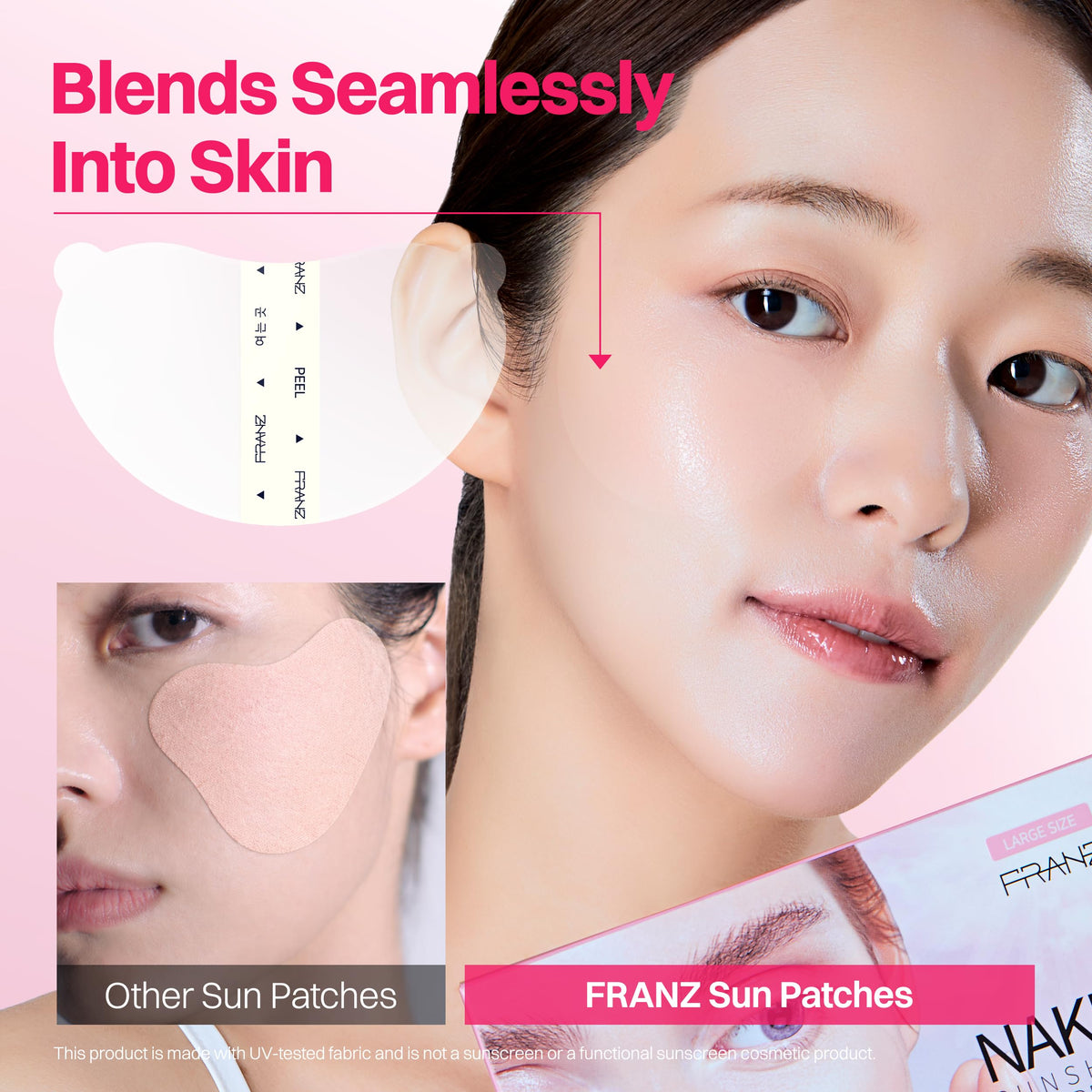 FRANZ label close-up highlighting UPF 50+ protection and confidence benefit