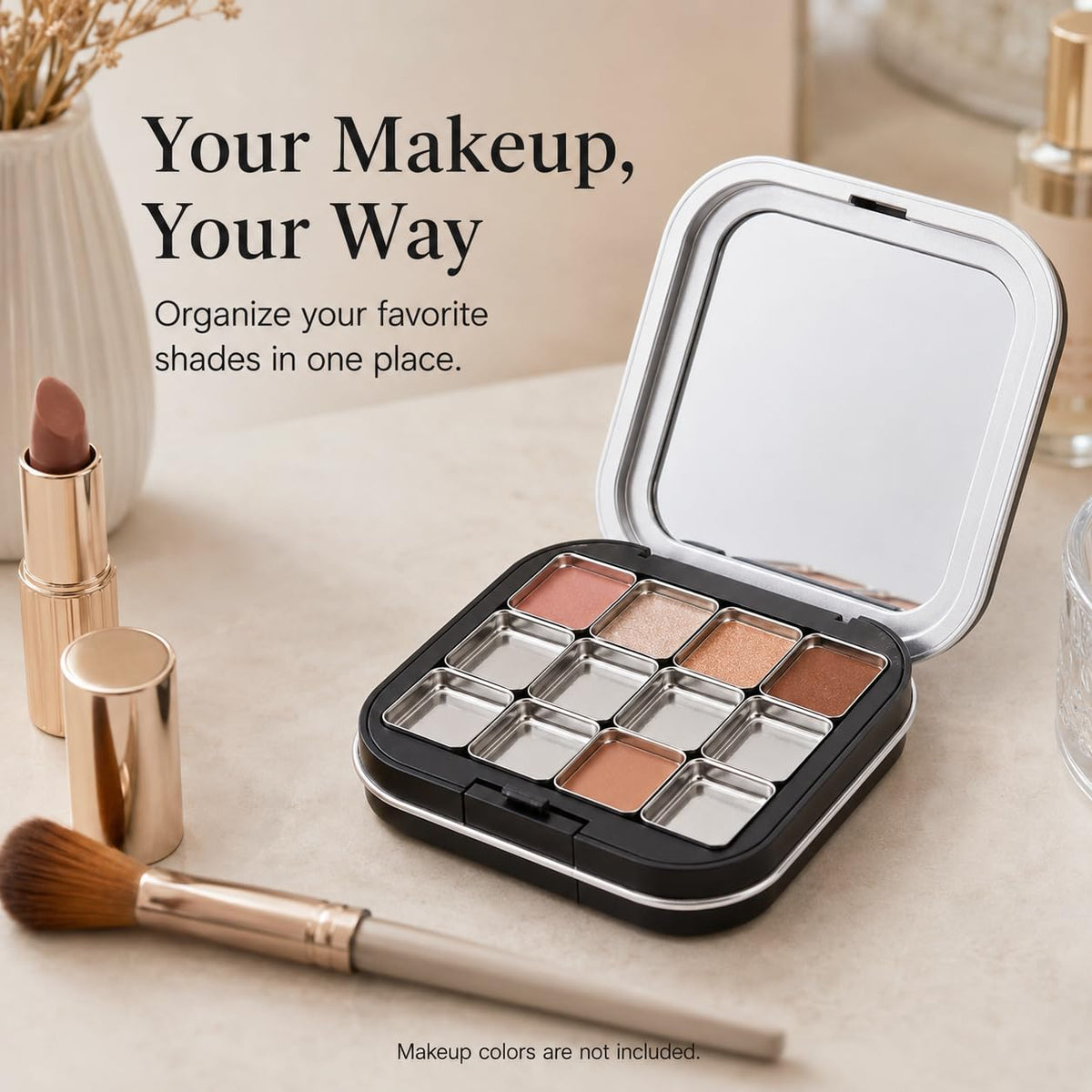 FRCOLOR lifestyle travel setup portraying curated makeup on the go