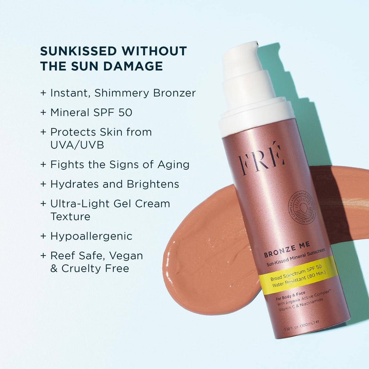 FRÉ BRONZE ME applied on arm showing instant bronze glow and even tone