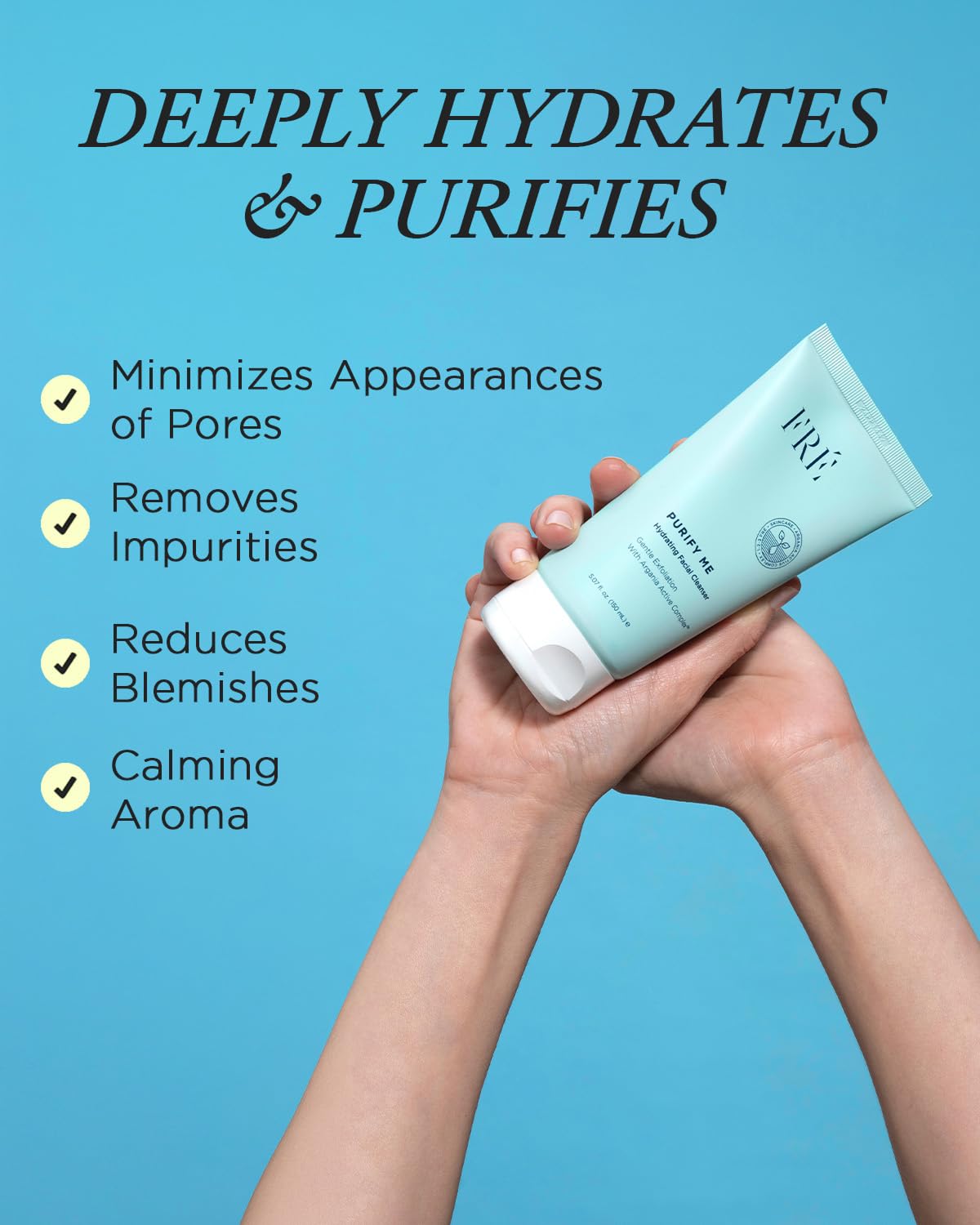 FRÉ rinsed skin after use showing non-stripping gentle cleanse
