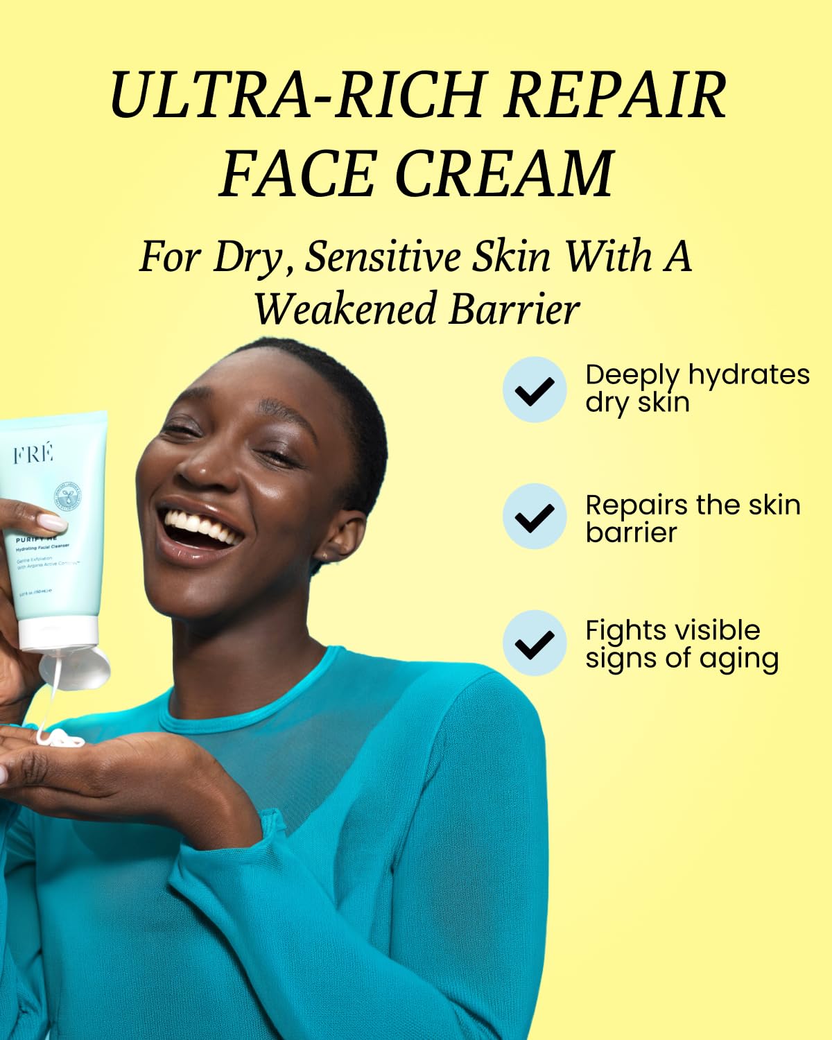 FRÉ creamy texture close-up highlighting hydrating, non-foaming finish