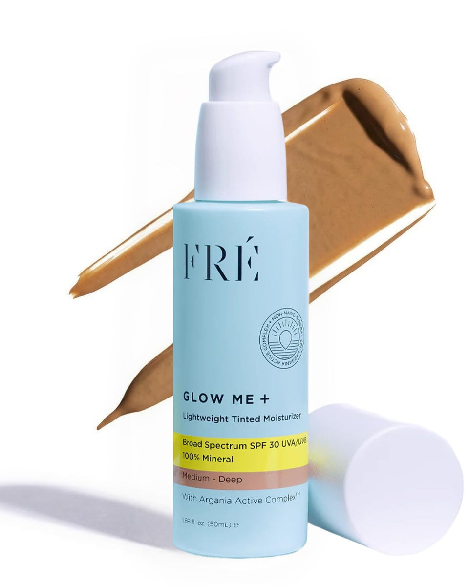 FRÉ jar front view showing Medium-Deep tint and SPF benefits