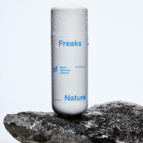 Freaks of Nature emulsified foam on skin illustrating gentle rinse-off benefit