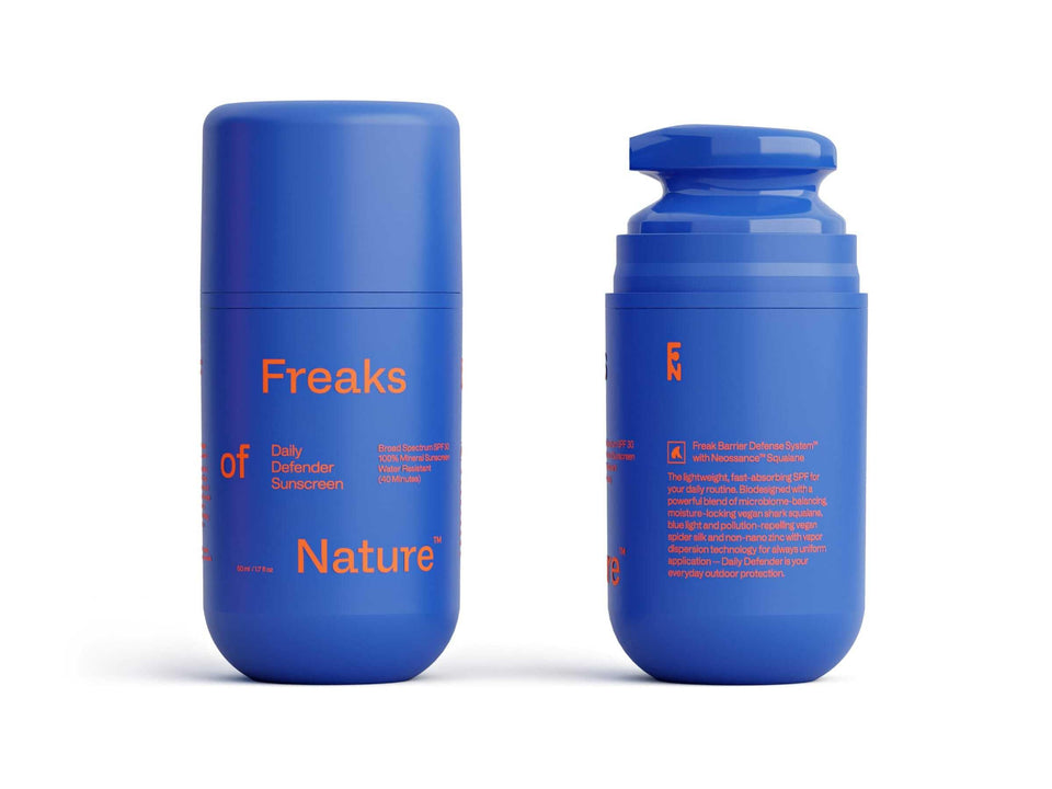 Freaks of Nature front packaging showing SPF 30 and eco packaging benefits