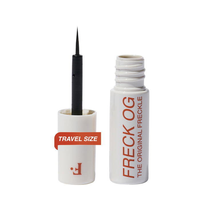 Freck Beauty product front packaging showing compact freckle pen portability