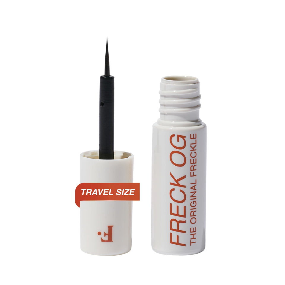 Freck Beauty product front packaging showing compact freckle pen portability