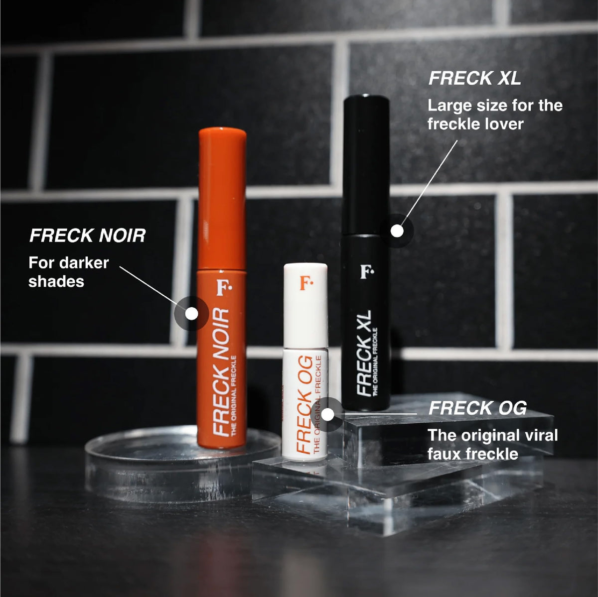 Freck Beauty NOIR open cap and label detail highlighting clean, vegan formula
