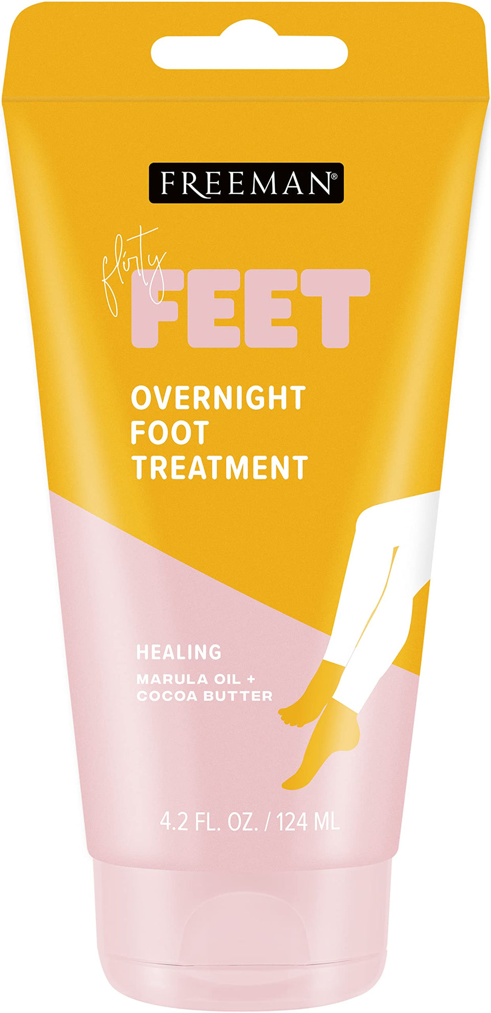 Freeman bare foot front packaging showing two 4.2 oz tubes with marula oil and cocoa butter benefits