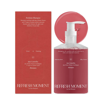 FREEMOMENT front packaging showing Jeju Camellia and volume benefits