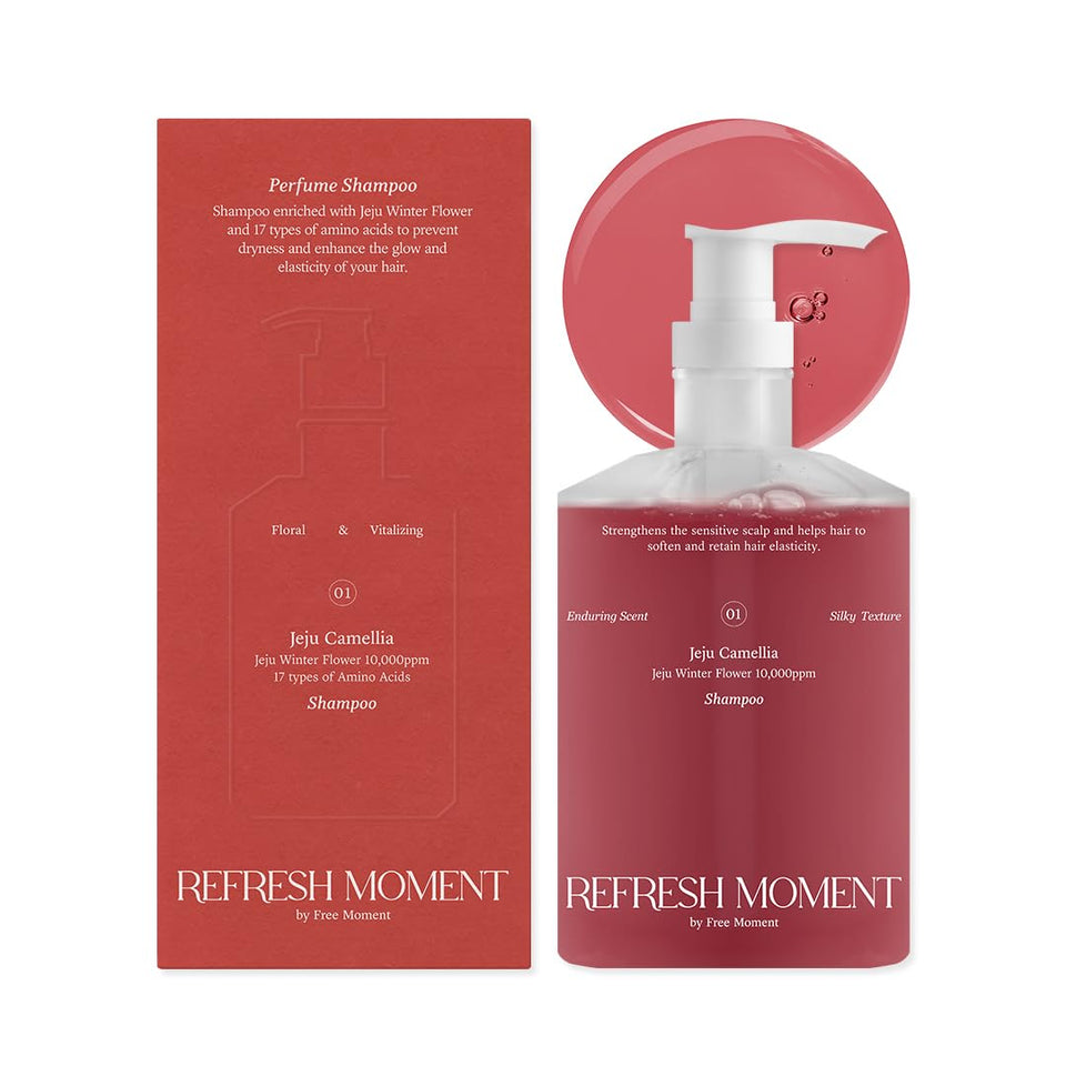 FREEMOMENT front packaging showing Jeju Camellia and volume benefits
