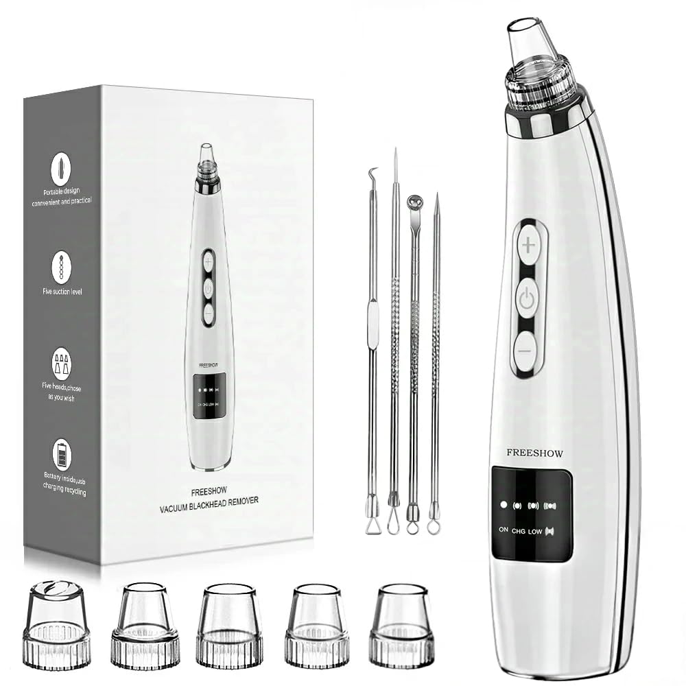 FREESHOW front view of the rechargeable pore vacuum showing controls and benefits