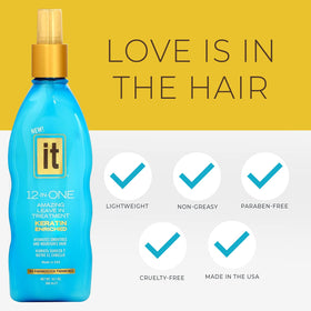 Freeze It spray being applied to towel-dried hair for detangling benefit