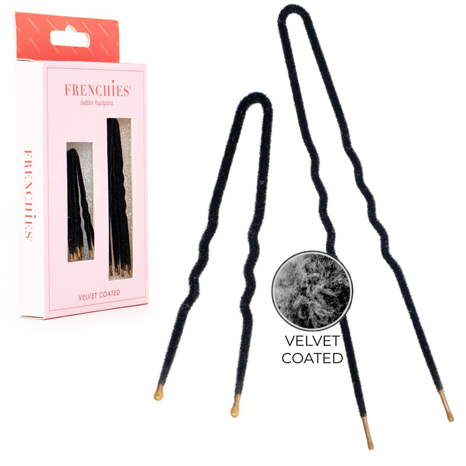 Frenchies front packaging showing 20 black velvet coated pins for reliable hold