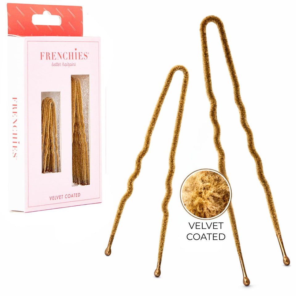 Frenchies front packaging showing 20 count blond pins and clear benefits
