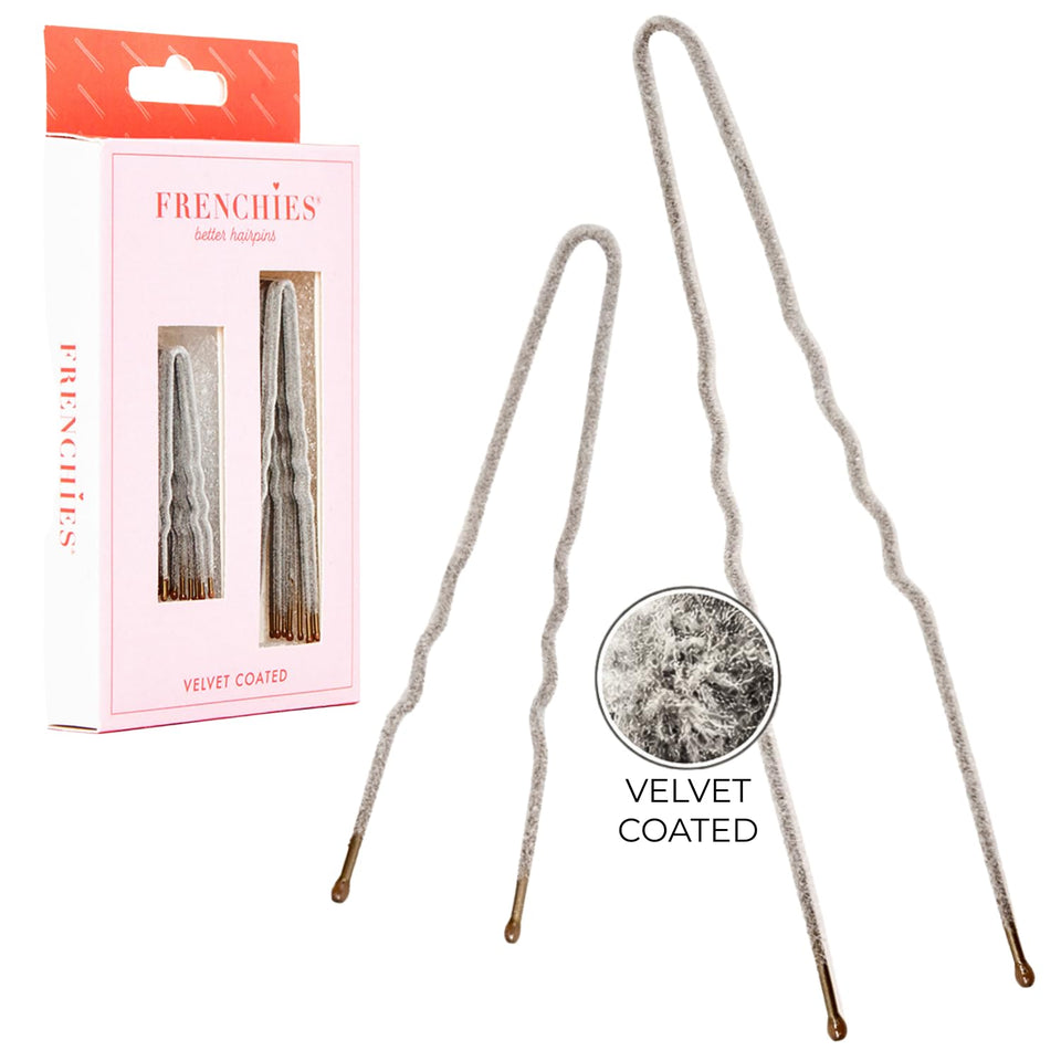 Frenchies front packaging showing 20 grey velvet coated pins for secure hold