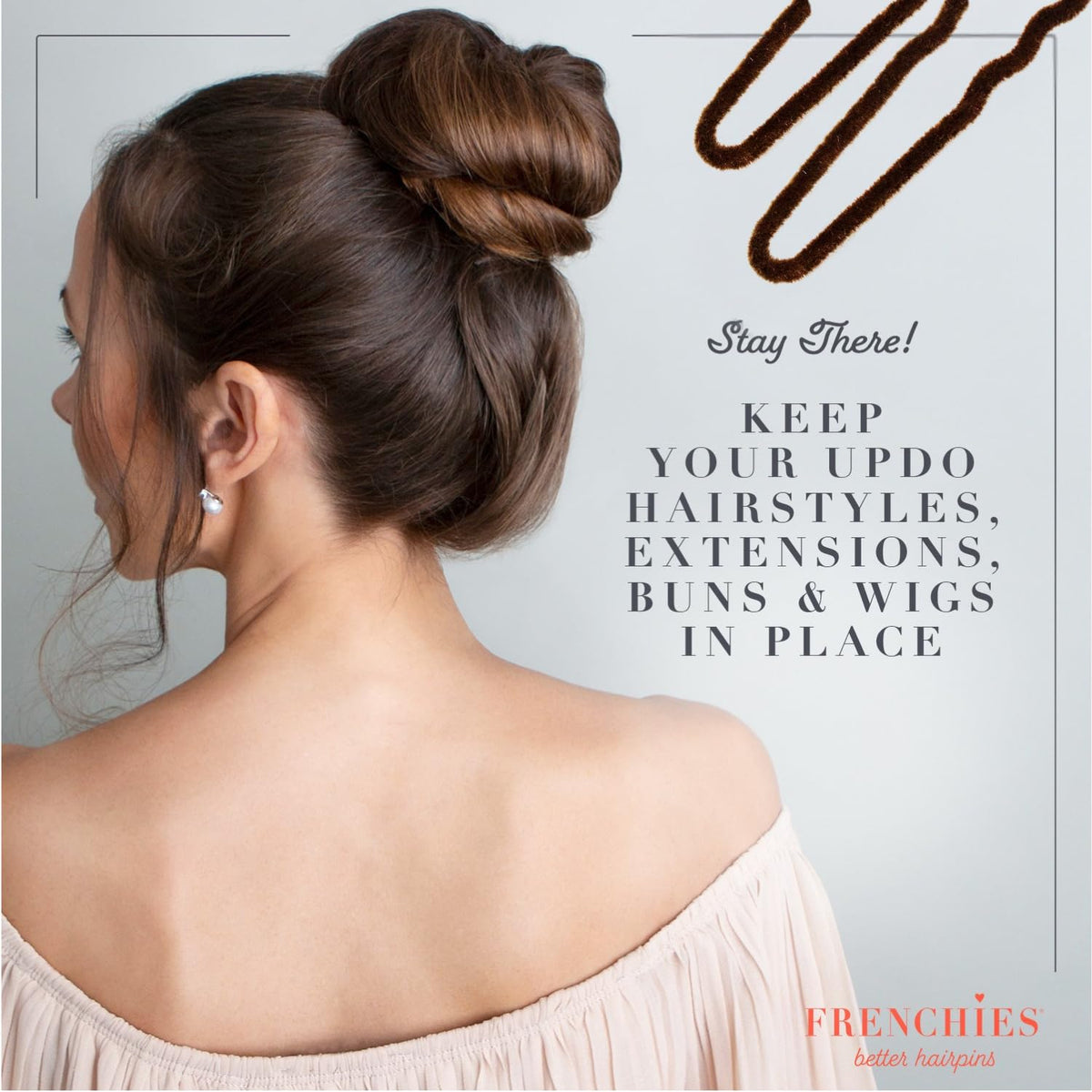 Frenchies pins blended into chestnut hair to remain virtually invisible