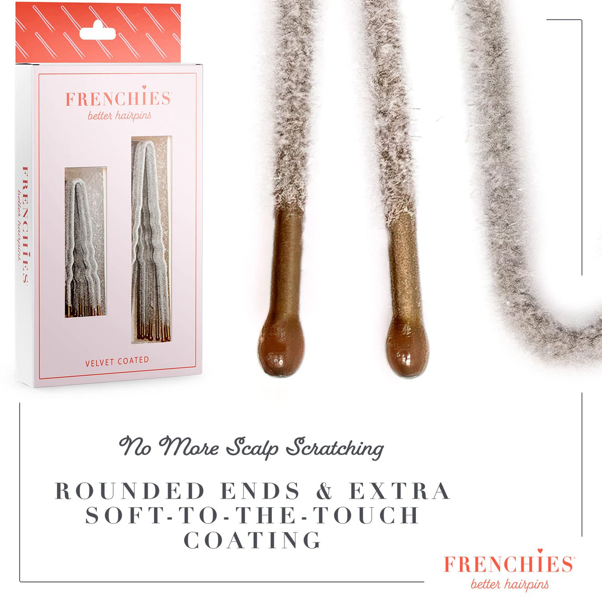 Frenchies pins securing a neat bun demonstrating stronger hold with fewer pins
