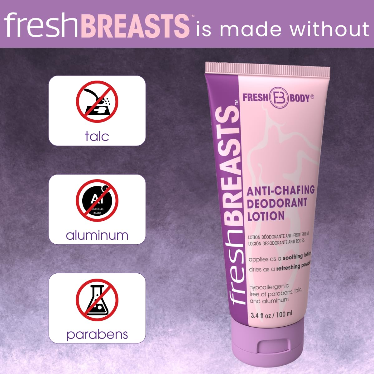 Fresh Body FB applied under breast illustrating reduced wetness