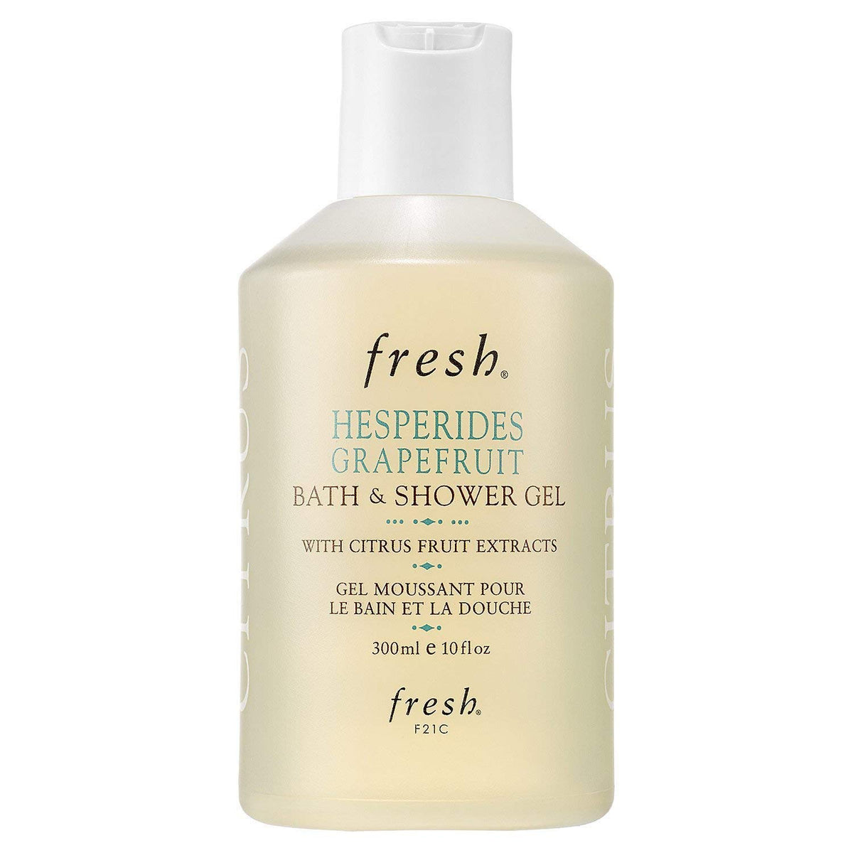 Fresh Hesperides grapefruit front packaging showing bottle and label, energizing citrus scent