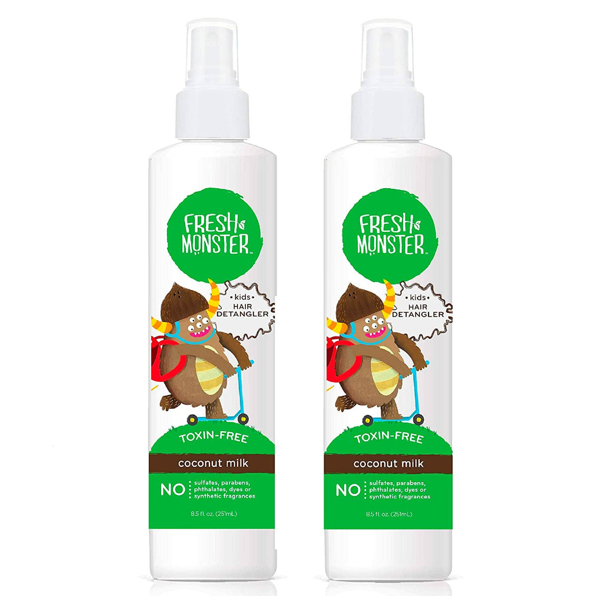 Fresh Monster front packaging showing coconut-scented detangler and playful monster