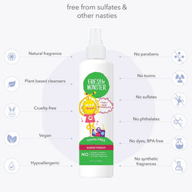 Fresh Monster in use spraying child's hair for gentle detangling benefit