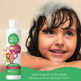 Fresh Monster in use with child having hair washed demonstrating tear-free comfort