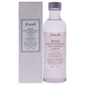 Fresh bottle front packaging showing dual-phase serum and rosewater benefits