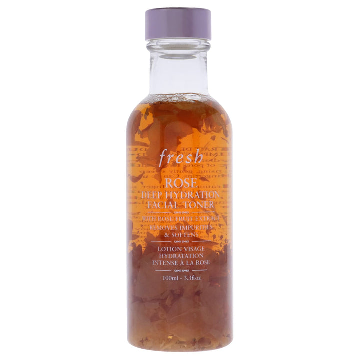 Fresh rose deep hydration facial toner front bottle showing label and size benefits hydration