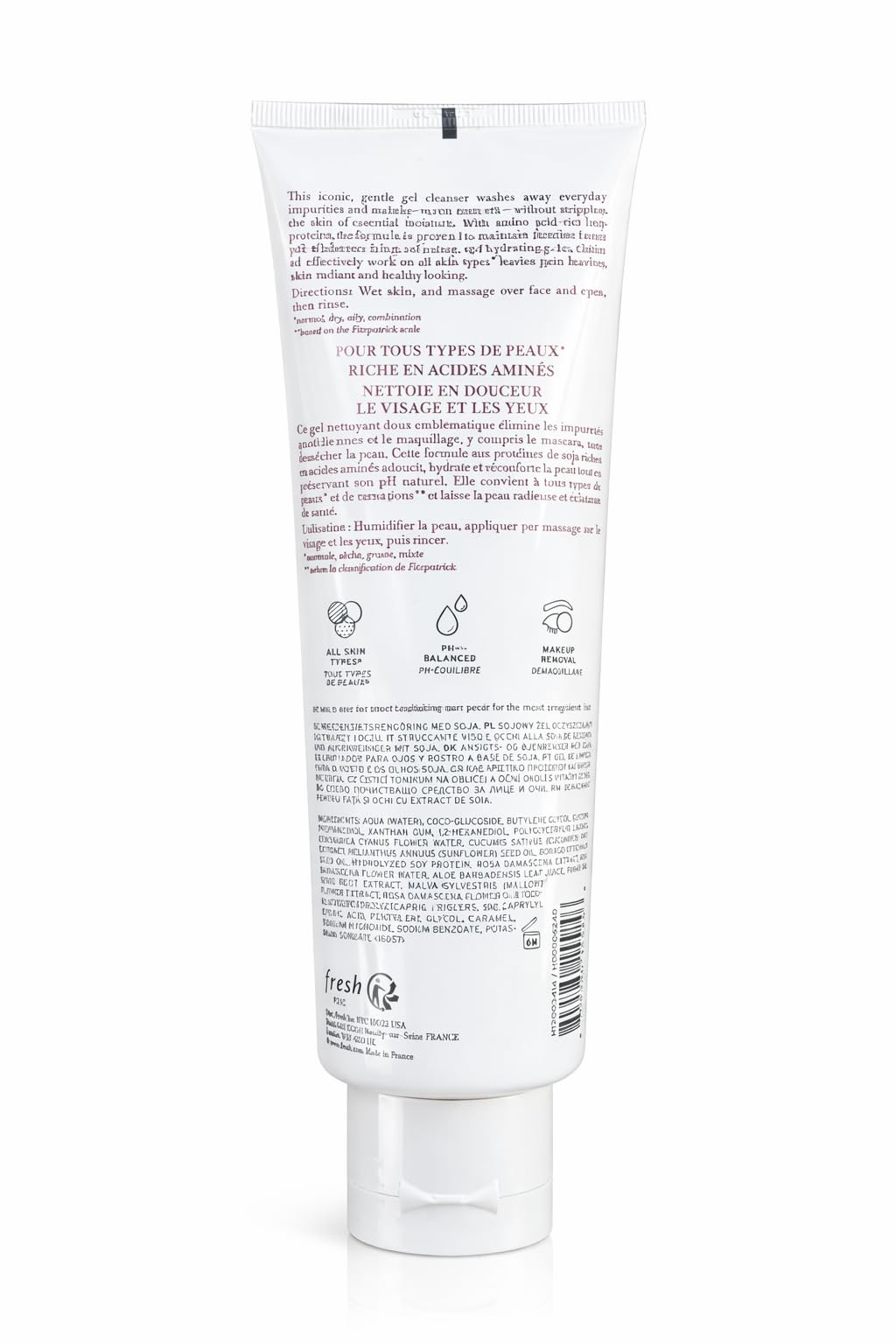 Fresh Soy gel texture close-up demonstrating smooth lather and gentle cleansing