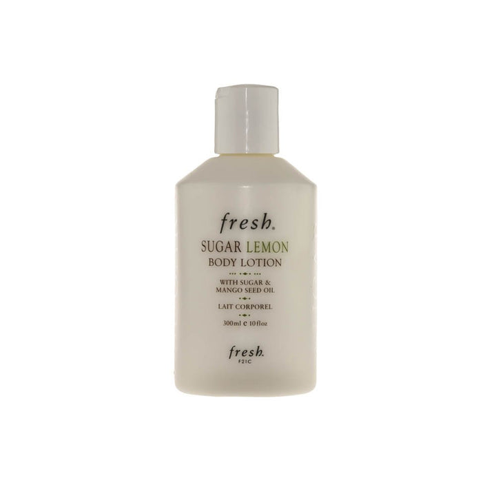 Fresh Sugar Lemon body lotion front bottle showing label and size, emphasizing bright citrus benefit