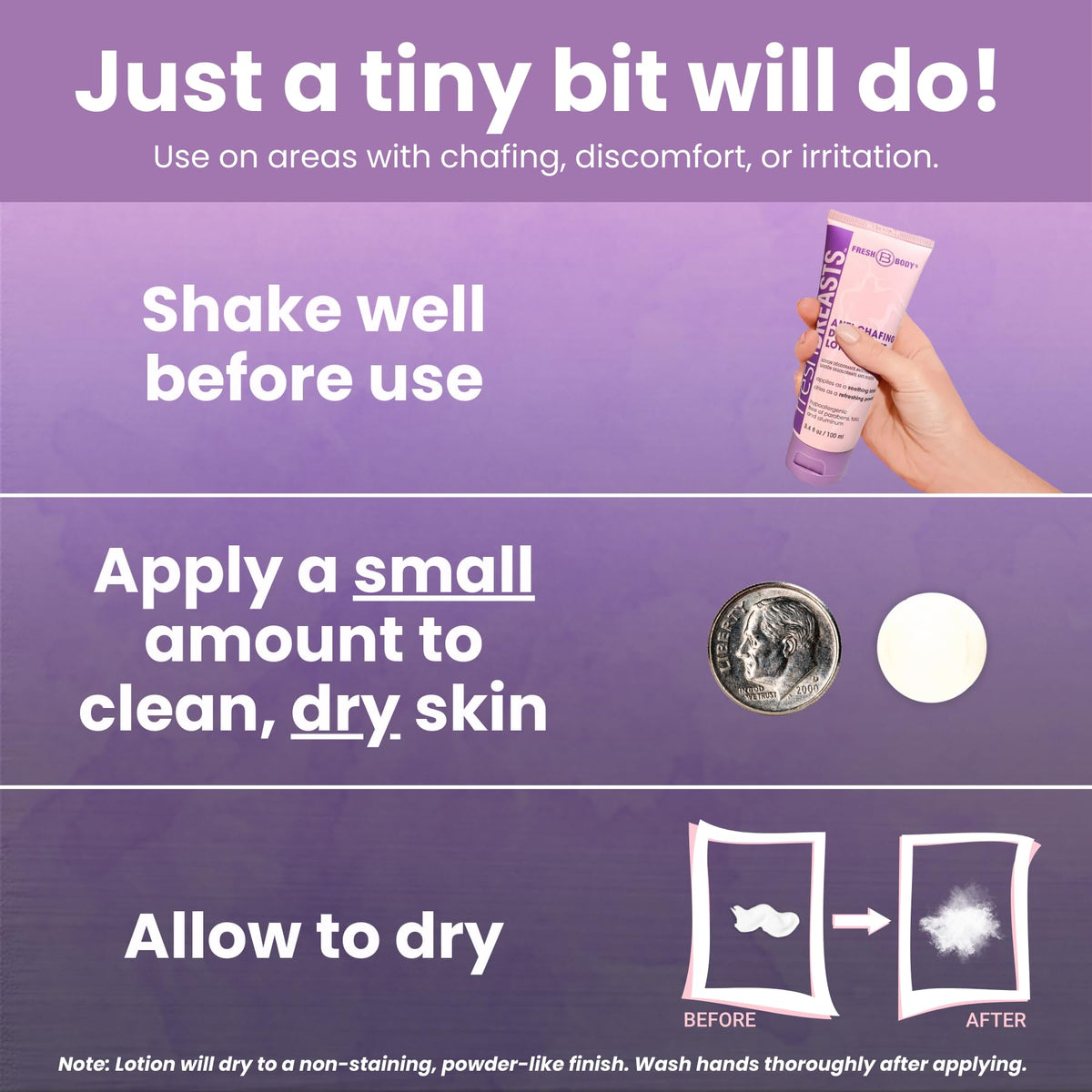 Fresh Body FB applied under bust protecting skin and reducing friction