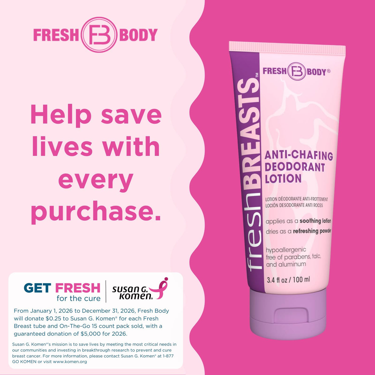 Fresh Body FB tube held in hand showing compact 3.4 fl oz travel size