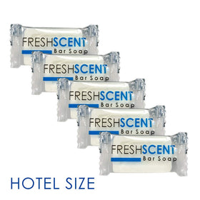 Freshscent individually wrapped bar on white, emphasizes hygiene and freshness