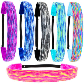 FROG SAC front display showing six space dye headbands and colorful styles